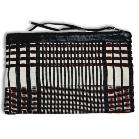 MERCADO GLOBAL Cotton Clutch Woven Burgundy White Black Vegan Leather Trim - Picture 1 of 16